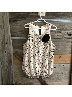 JANETTE Plus USA Plus size 3XL Cream polka dot blouse with chiffon flower